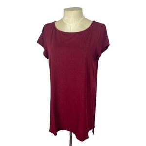 Eileen Fisher top size Medium cap sleeve burgundy hi-lo hem basic minimalist